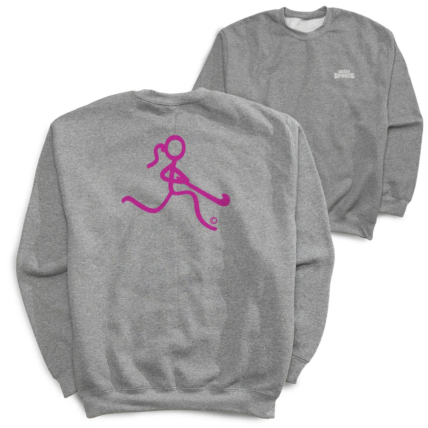 Field Hockey Crewneck Sweatshirt - Neon Pink Field Hockey Girl (Back Design) 